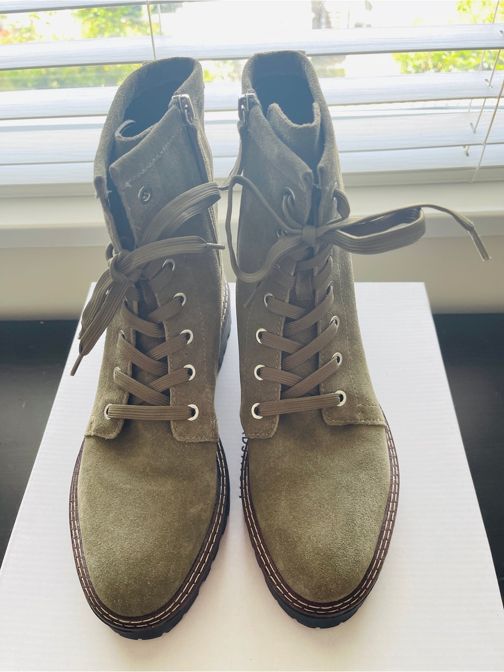 Nordstrom Olive Green Suede Lace-Up Ankle Boots